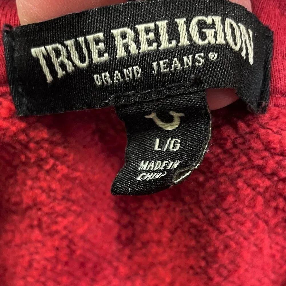 True Religion Red Dahlia Full Zip Up Hoodie Big Graphic Logo Buddha